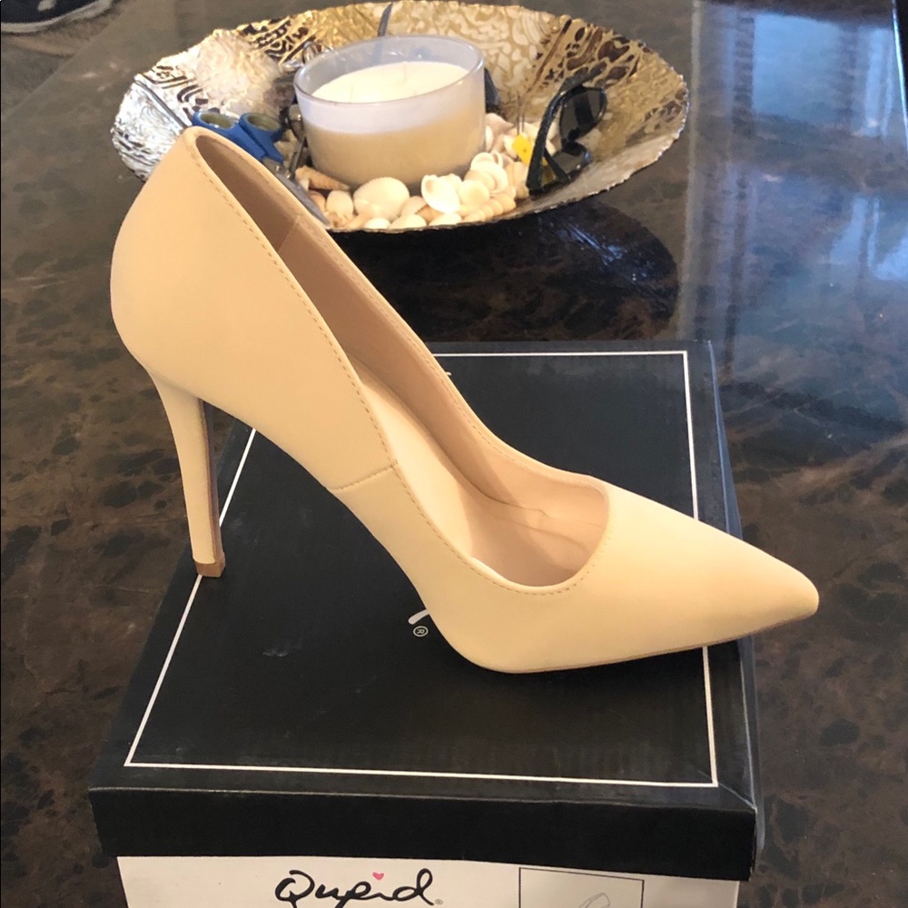 🔥Qupid  Show-01 Nude Suede Pumps